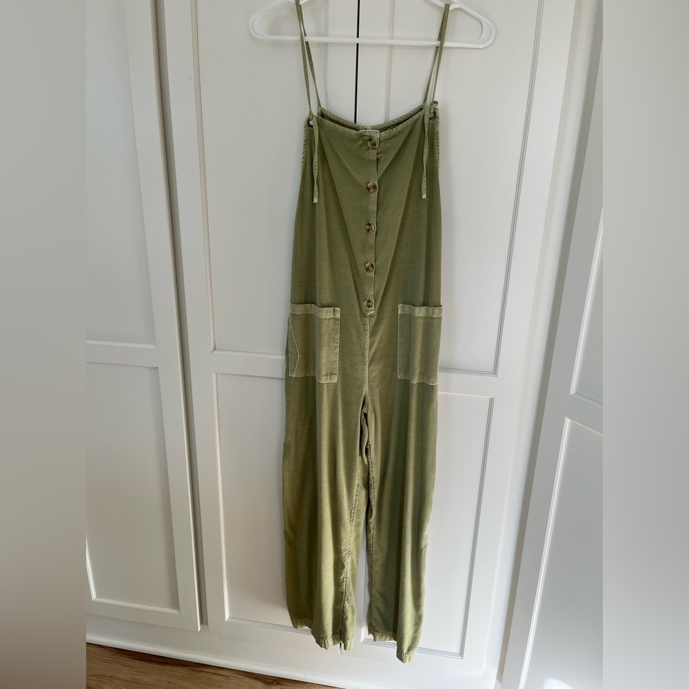 Billabong Olive Green Wide-Leg Button Front Jumpsuit/Romper